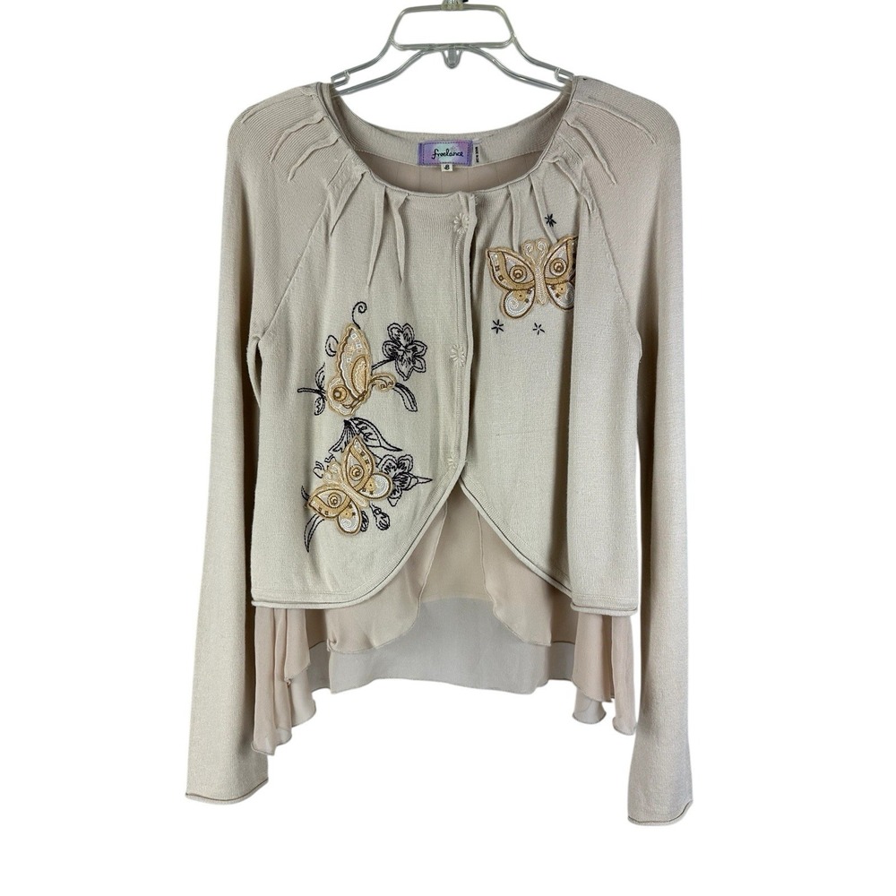 Freelance Fairy Cottagecore Cardigan Sheer Ruffles Y2K Butterflies Wool
